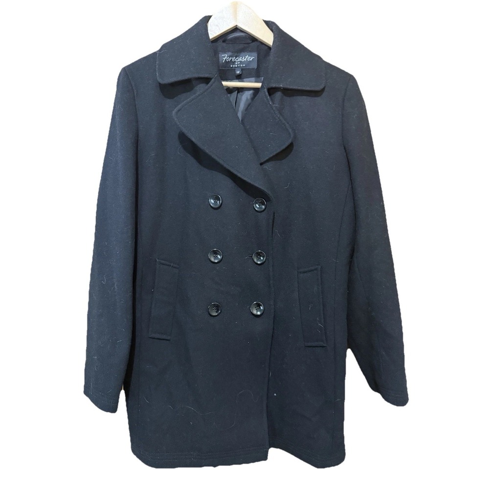 VTG Forecaster Of Boston Pea Coat Jacket Women 12 Black Wool Double Breasted USA